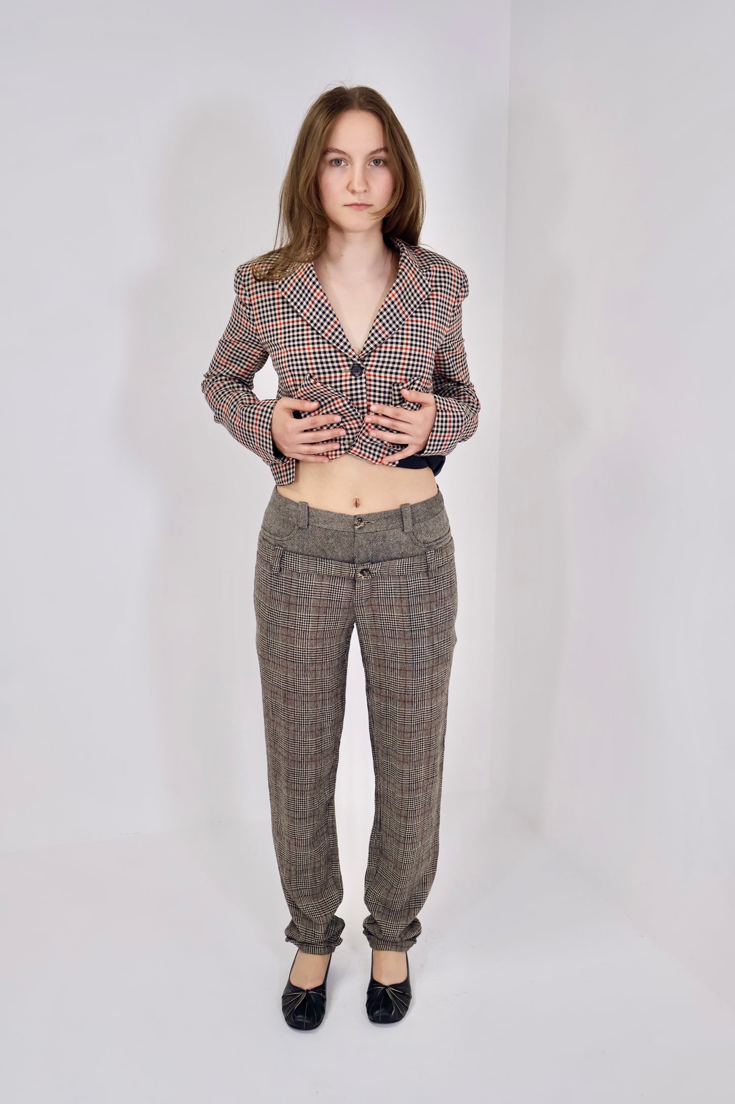 Double Waisted Plaid Trousers