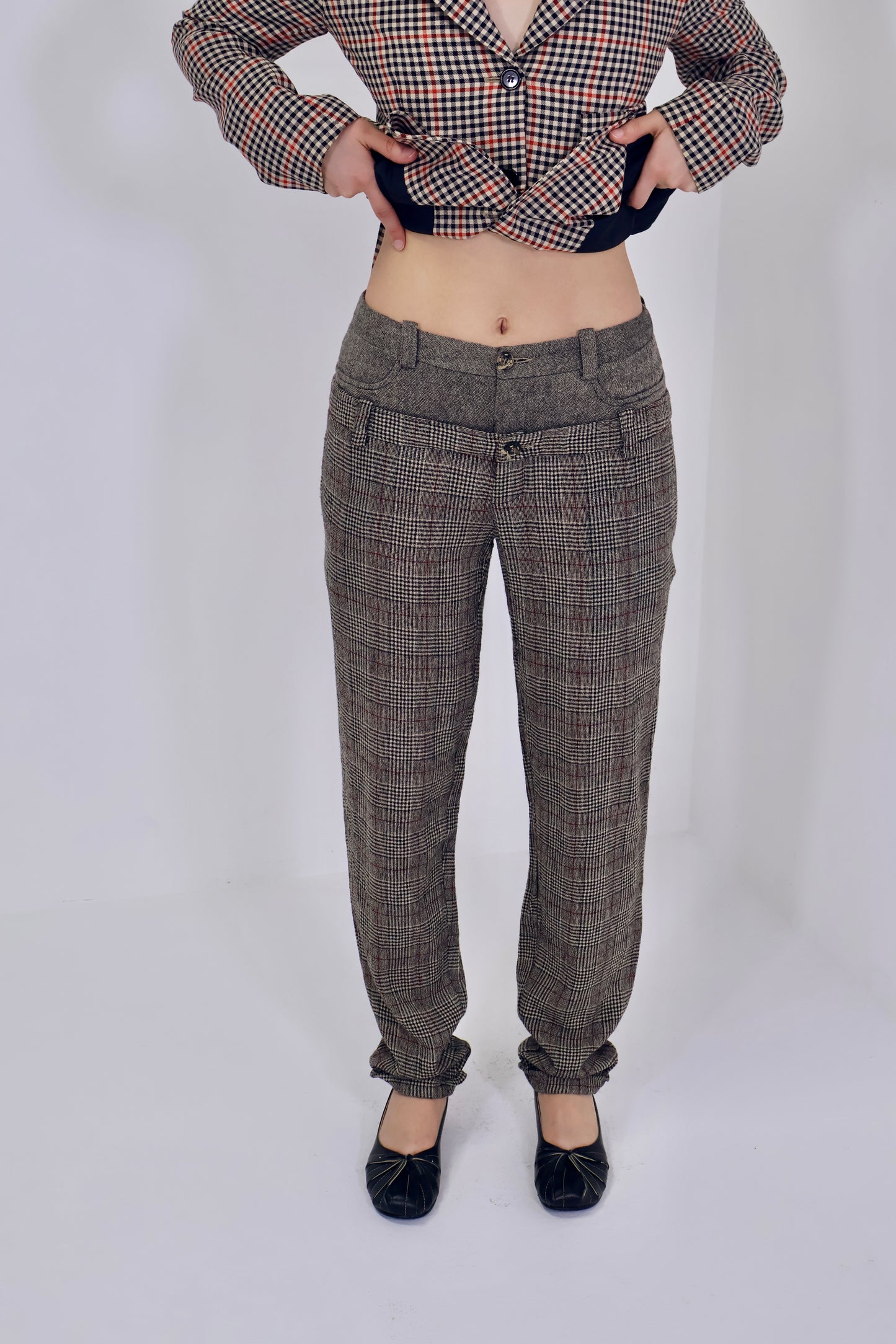 Double Waisted Plaid Trousers