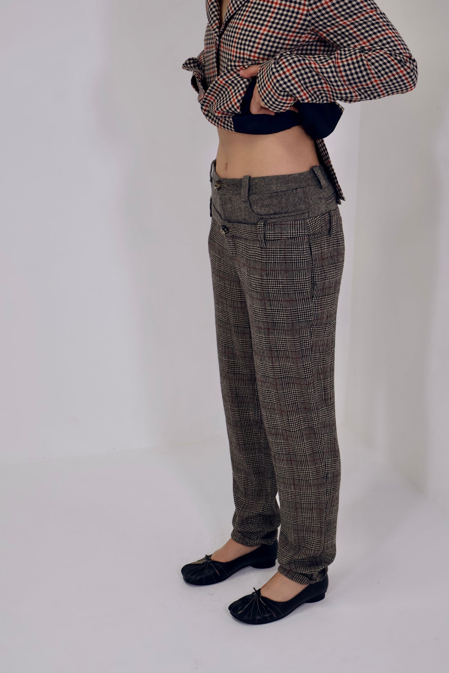 Double Waisted Plaid Trousers